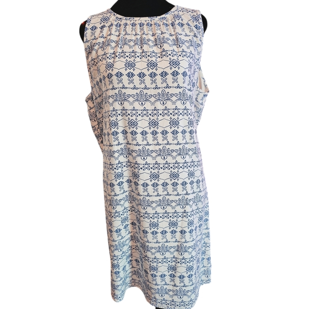 LOFT White and Blue Printed Sleeveless Midi Dress